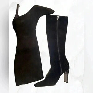 Stylish Black knee high day 2 nite side full zip vegan suede  leather boots 9